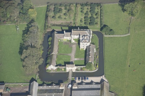 Markenfield Hall, medieval fortified manor house with moat, near Ripon, North Yorkshire, 2014
