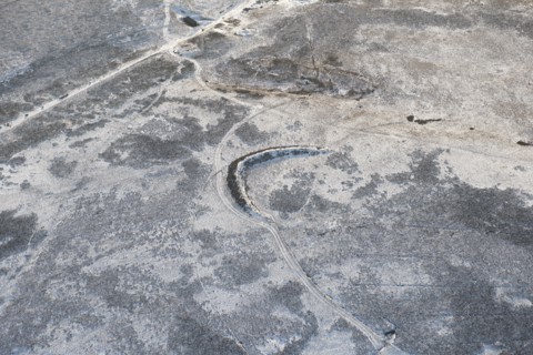Snow covered post-medieval dam, Monks Moor, County Durham, 2014