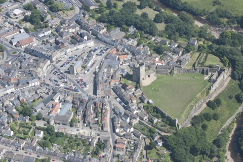The Market Place and the standing remains of Richmond Castle, Richmond, North Yorkshire, 2014