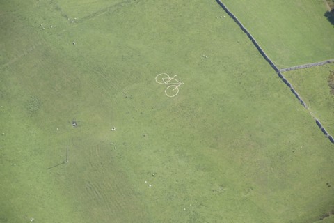 Hill figure of a bicycle on the route of the Tour de Yorkshire, Worton, North Yorkshire, 2014