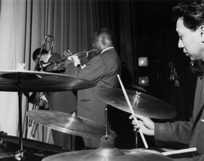 Louis Armstrong and All Stars on stage on Day 2, Finsbury Park Astoria, London, 1962.