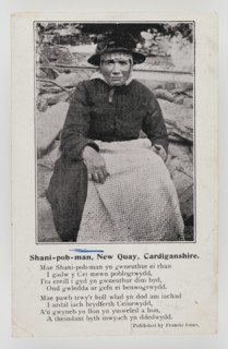 Shani-pob-man (Jane Leonard), New Quay, Cardiganshire with a short poem about her, c1906.
