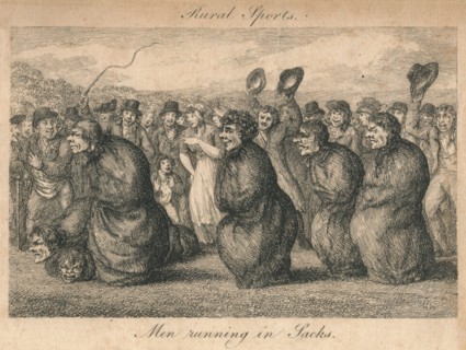Rural Sports - Men running in Sacks', late 18th-early 19th century.