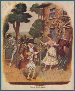 Mr Punch (or Pulcinella) and other commedia dell'arte characters, 19th century.