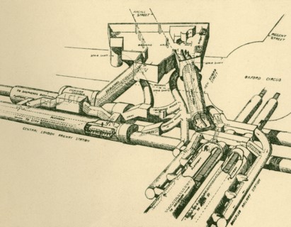 Diagram of New Tube Station at Oxford Circus', 1930.