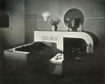 New York pent-house home of Raymond Loewy, designed by himself - Fireplace', 1937.