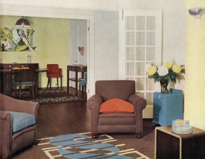 Dining-room and lounge in a reconstructed London apartment for Mrs. Harry Ewbank at Bryanston Court