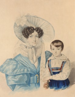 Portrait of Anna Platonovna Plautina (1808-1886) with her son, 1830s.