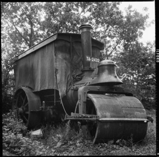Steamroller abandoned in the corner of a field, Devon or Cornwall, 1967