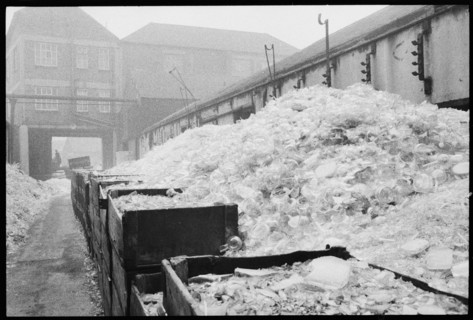 Broken glass, Wear Flint Glass Works, Alfred Street, Millfield, Sunderland, 1961