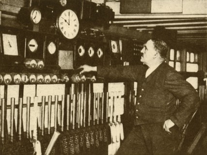 Recording Daily Time Signal at Liverpool Street Station, London and North Eastern Railway', 1930.