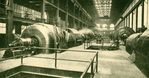 Dynamos at the Great Underground Generating Station at Lots Road, Chelsea', 1930.