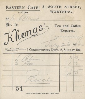 Cafe receipt, 1950.