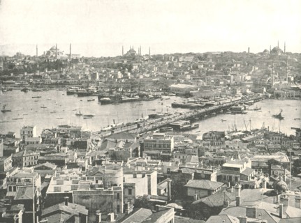 The Galata bridge across the Golden Horn, Constantinople, Ottoman Empire, 1895.