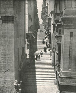 A steep street in Valletta, Malta, 1895.