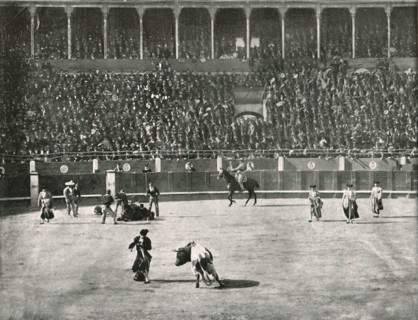 The interior of the Bullring, Madrid, Spain, 1895.