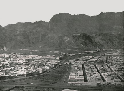 General view showing the Camel Market, Aden, 1895.