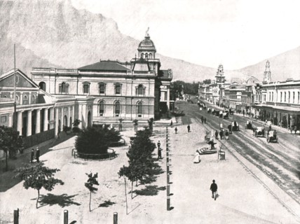 Adderley Street, with the Commercial Exchange and Standard Bank, Cape Town, South Africa, 1895.