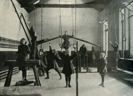 Girl Gymnasts at the Royal Institution for the Deaf and Dumb, Friar Gate, Derby', 1902.