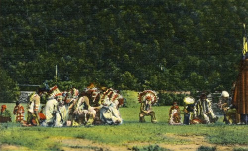 Cherokee Indians in Full Native Costume in one of their Ceremonial Dances - On Cherokee Indian Rese