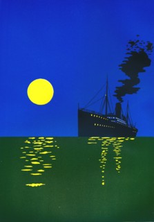 Cruise Ship at Sea with Sun', 1909.