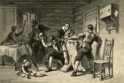 Puritans Barricading Their House Against Indians', (1877).