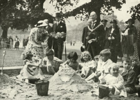 'Her Majesty ..., at the New Playground on the Site of the Old Foundling Hospital', 1936, 1937. Creator: Unknown.