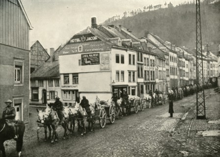Our Transport Passing Through Malmedy, the First German Town Over the Frontier', (1919).