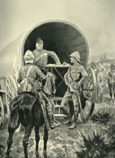 Lord Roberts Writing Despatches in the Transport Waggon in Which He Slept', (1901).