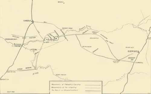 Map Illustrating the Movements for the Relief of Kimberley and the Capture of Bloemfontein', 1901.