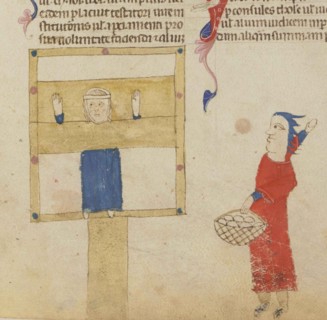 The pillory. From the Coutumes de Toulouse, 1295-1297.