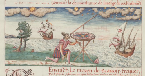 Illustration from "Les premieres ?uvres de Jacques de Vaulx, pillote en la marine", 1583.