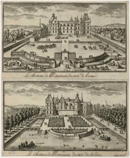 View of the Château de Maintenon from the entrance and from the garden, 17th century.