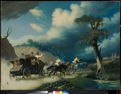 Troika during a thunderstorm, 1830s.