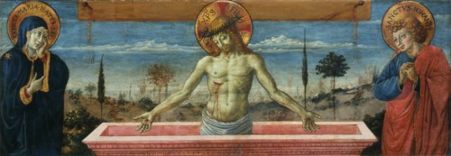 Man of Sorrows between Virgin and Saint John the Evangelist, 1469-1474 .