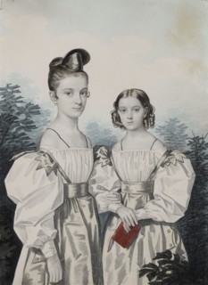 Portrait of Sisters Anna Petrovna (1822-1905) and Elena Petrovna (1824-1860) Ushakov, 1830s.