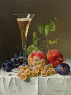 Still life with champagne glass .