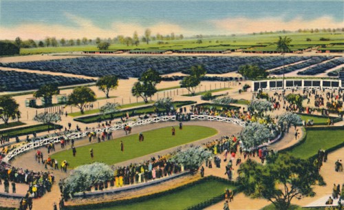 The Paddock at "Santa Anita", Los Angeles Turf Club, Arcadia, California', 1930s.