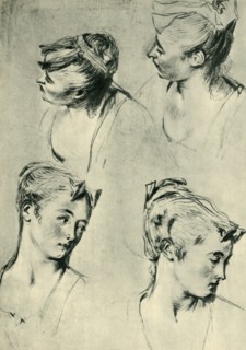 Four studies of female heads, early 18th century, (1943).