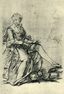 Woman putting on her stockings, mid-late 18th century, (1943).