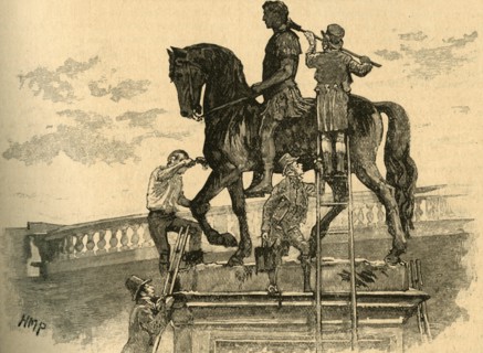 Painting the statue of King William III black, Dublin, Ireland, 1821 (c1890).