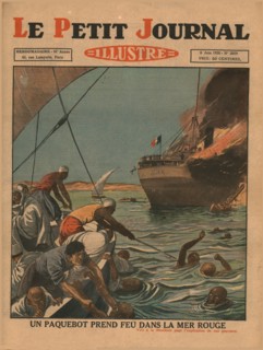 A ship catches fire in the Red Sea,1930