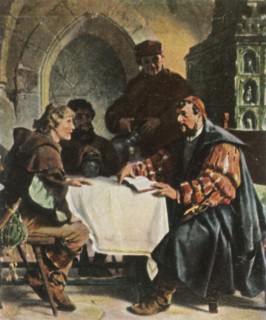 Luther as Junker Jörg in the Jena Inn with Swiss students,1522
