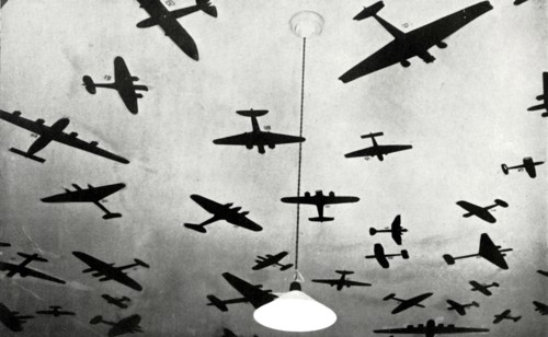 Silhouettes of military aircraft,