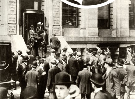People waiting for news of the 'Titanic'...New York City, USA, April 1912, (1935). Creator: Unknown.
