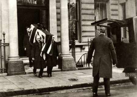 Earl Haig's coffin being carried from the house where he died, London