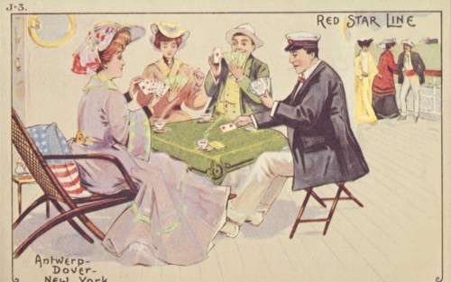 Passengers play cards on the deck of a Red Star liner,1907