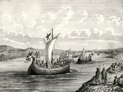 'Scandinavian Vessels Ascending A River',1890