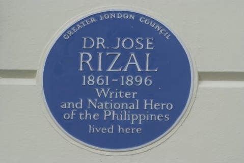 Blue plaque commemorating Dr Jose Rizal, Primrose Hill