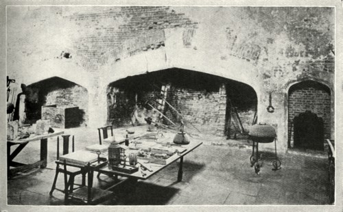 'Hampton Court Palace - part of the palace kitchen which is kept exactly as it was in Wolsey's time' Creator: Unknown,